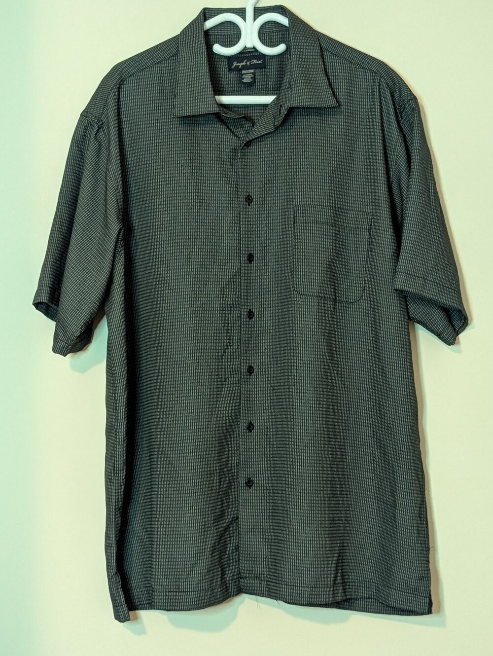 Joseph & Feiss Short-Sleeve Button-Down Shirt in Black and Gray, Size 2XL